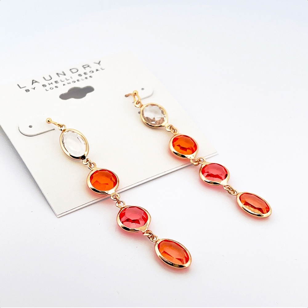 NWT Laundry by Shelli Segal Linear Dangle Earrings - Pink, Orange, & Gold Tone